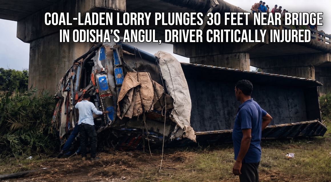 Coal-Laden Lorry Plunges 30 Feet Near Bridge in Odisha's Angul, Driver Critically Injured